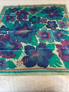 Floral Print Silk Scarf in Green, Teal, Purple
